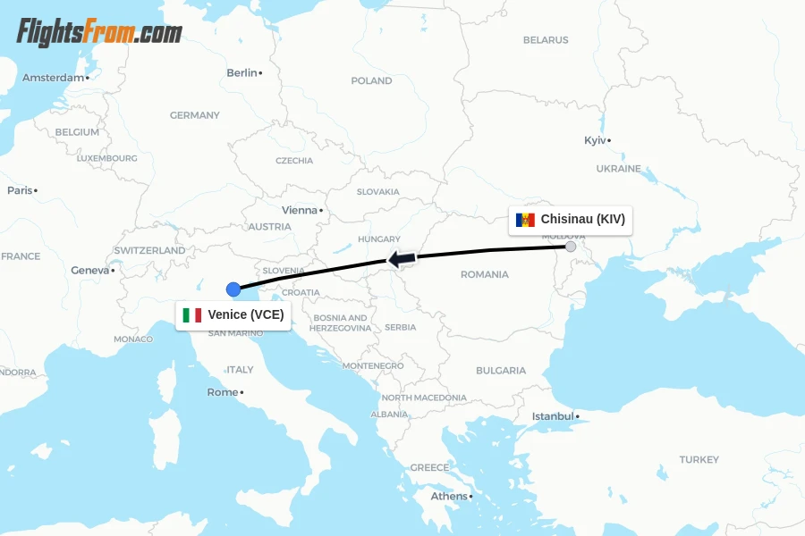 Flights from Chisinau to Venice route map