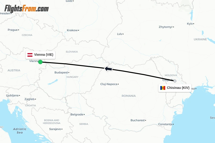 Flights from Chisinau to Vienna route map