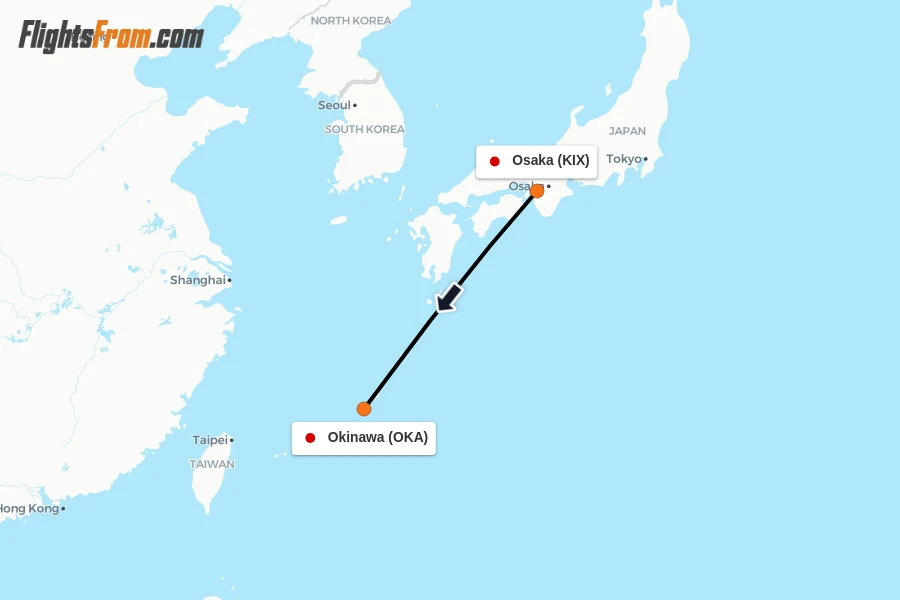 Flights from Osaka to Okinawa route map