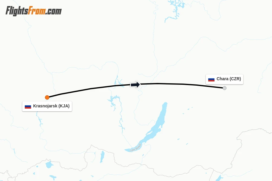 Flights from Krasnojarsk to Chara route map