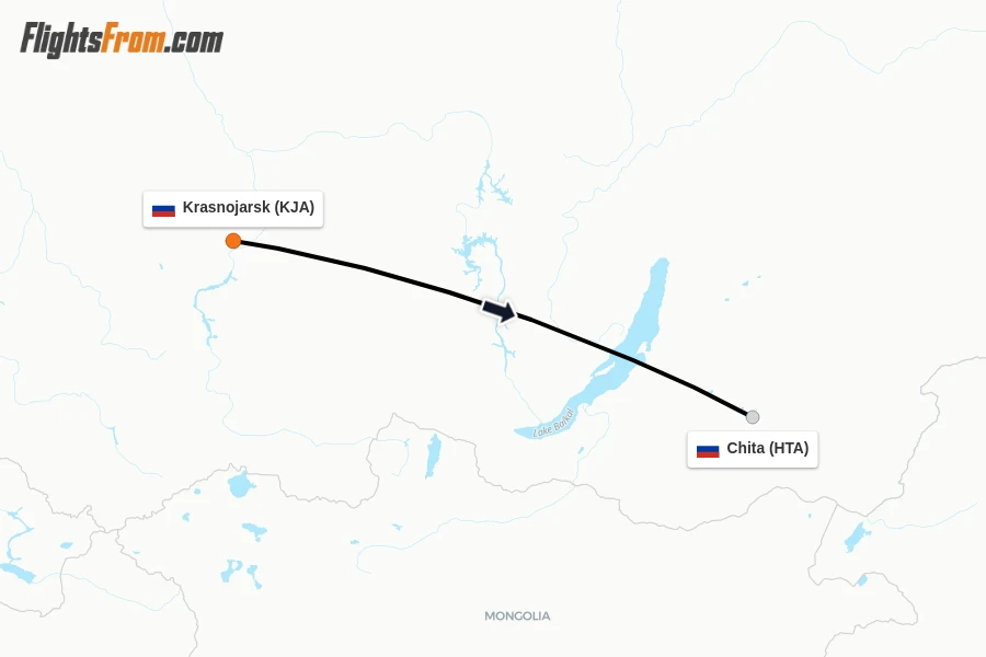 Flights from Krasnojarsk to Chita route map