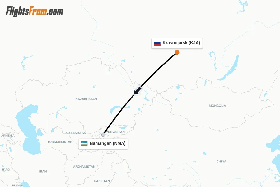 Flights from Krasnojarsk to Namangan route map
