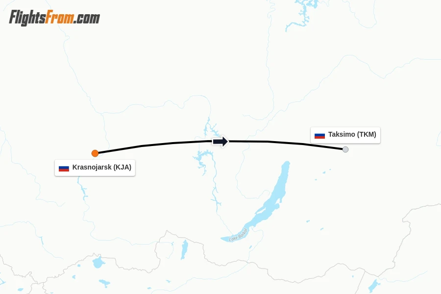 Flights from Krasnojarsk to Taksimo route map