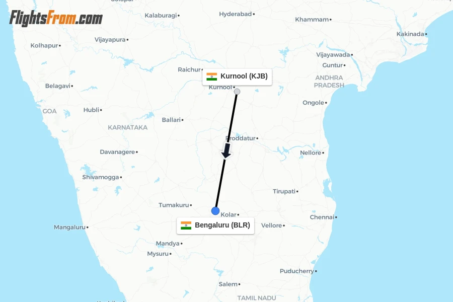 Flights from Kurnool to Bengaluru route map