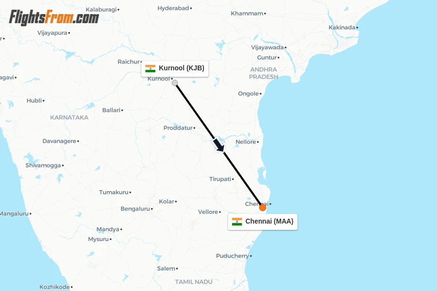 Flights from Kurnool to Chennai route map