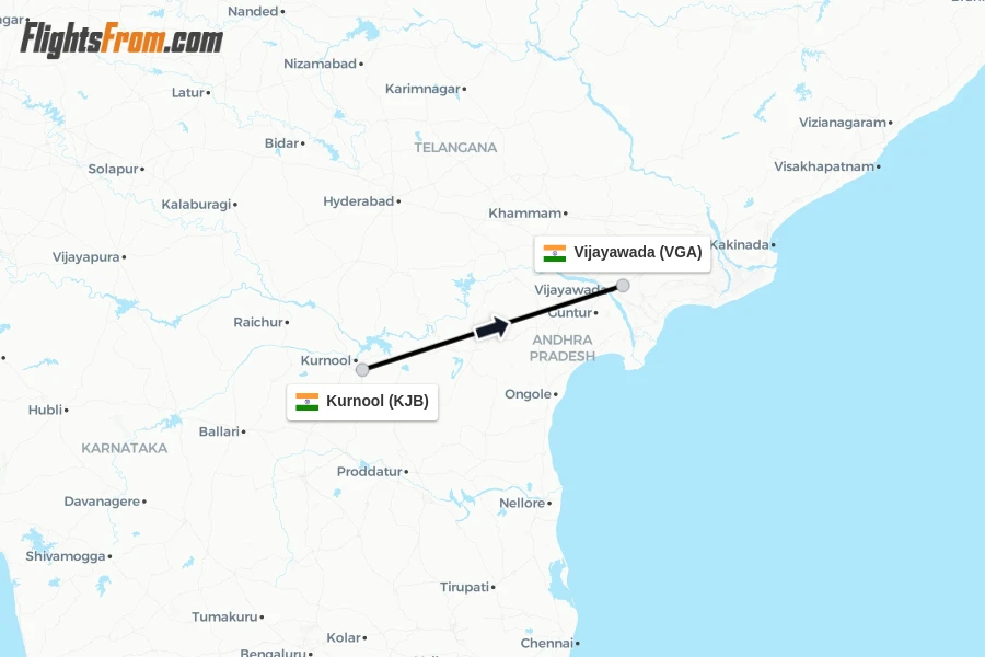 Flights from Kurnool to Vijayawada route map