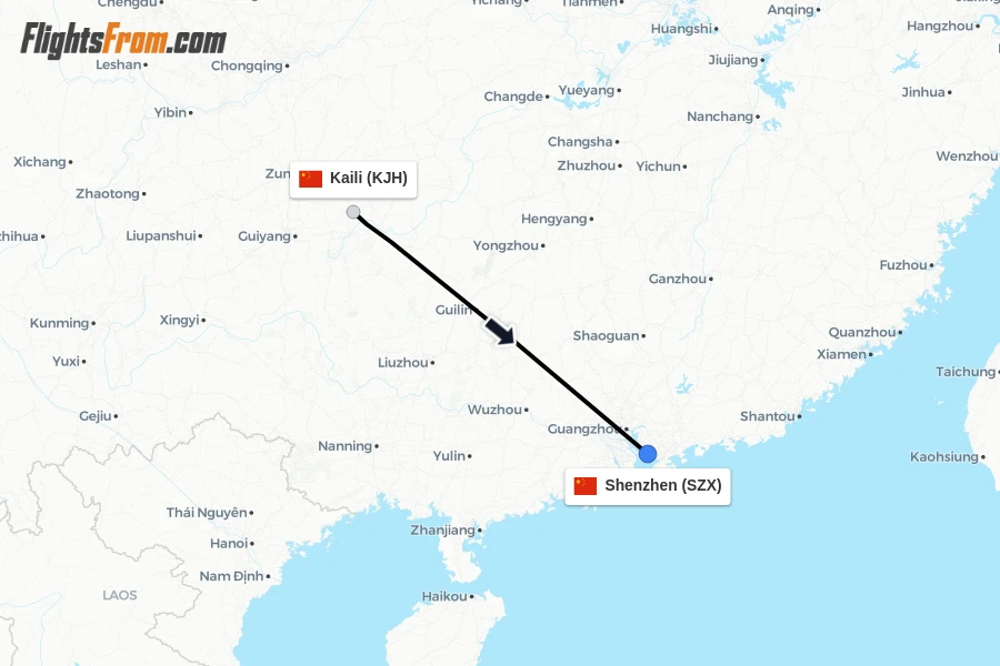 Flights from Kaili to Shenzhen route map