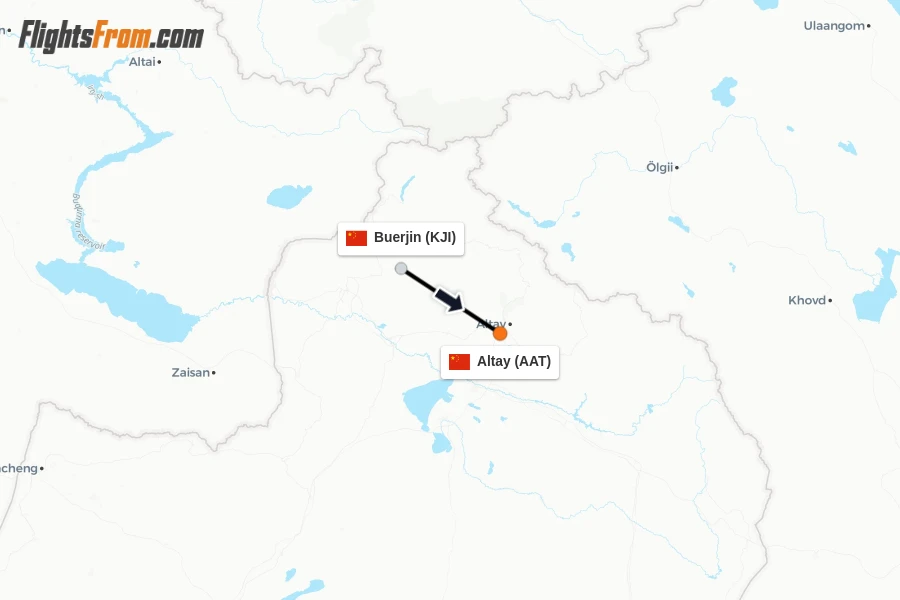 Flights from Buerjin to Altay route map