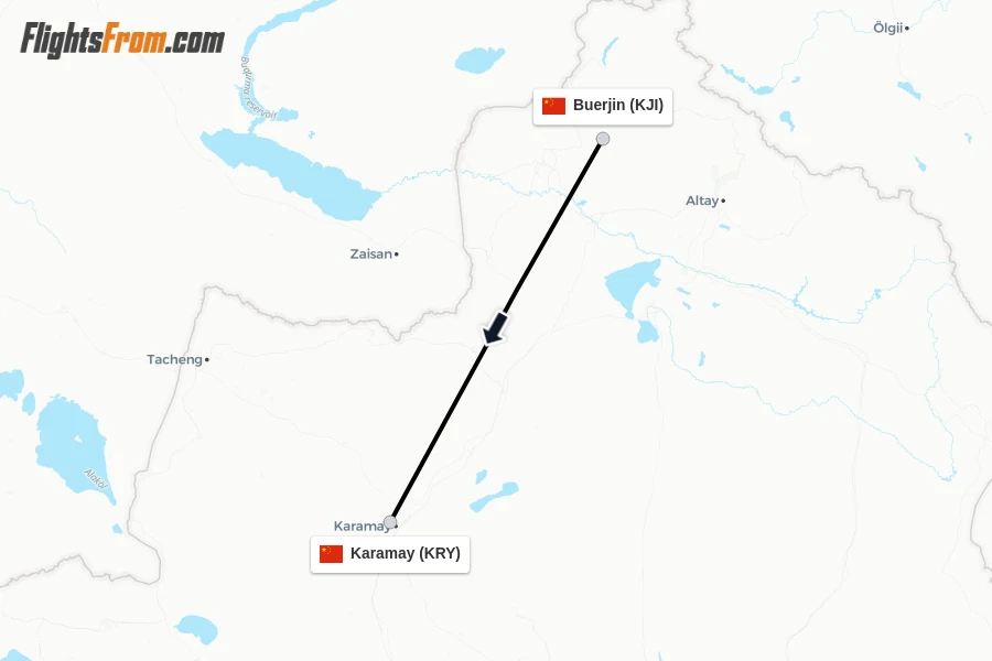 Flights from Buerjin to Karamay route map