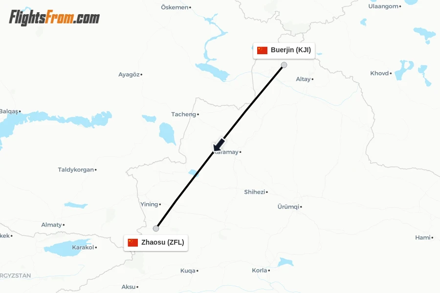 Flights from Buerjin to Zhaosu route map