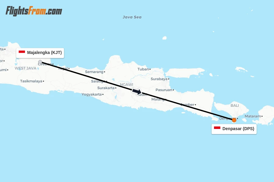 Flights from Majalengka to Denpasar route map