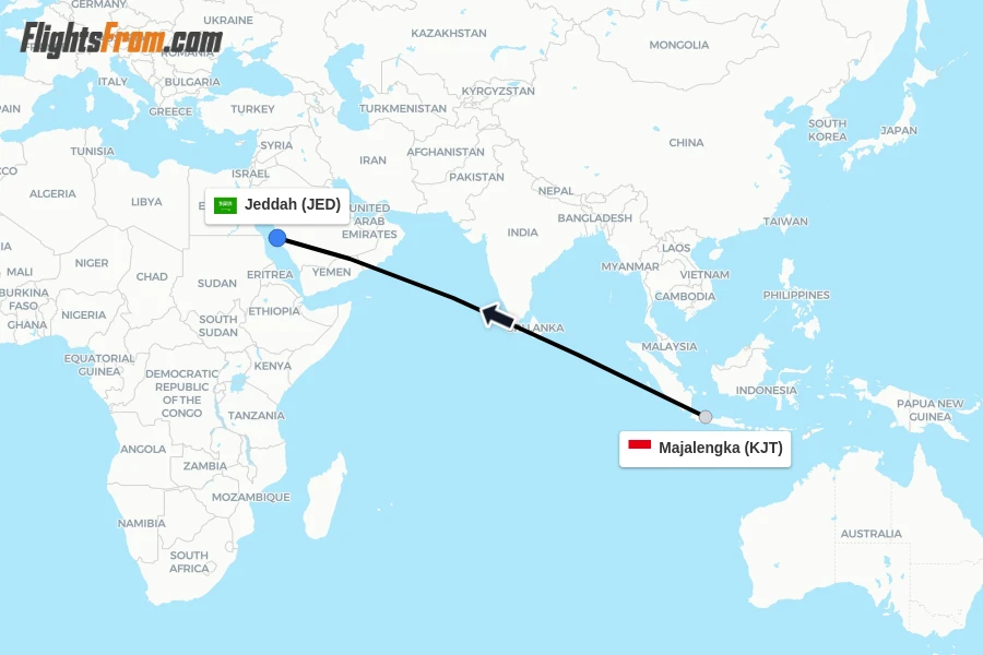 Flights from Majalengka to Jeddah route map