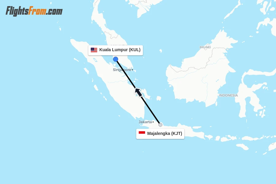 Flights from Majalengka to Kuala Lumpur route map