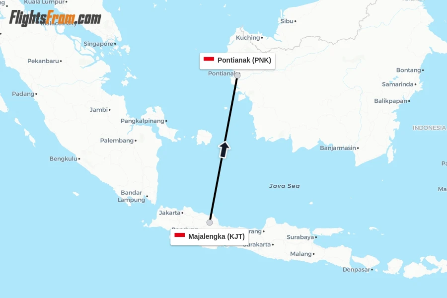 Flights from Majalengka to Pontianak route map