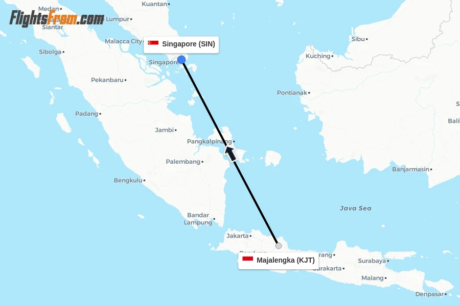Flights from Majalengka to Singapore route map