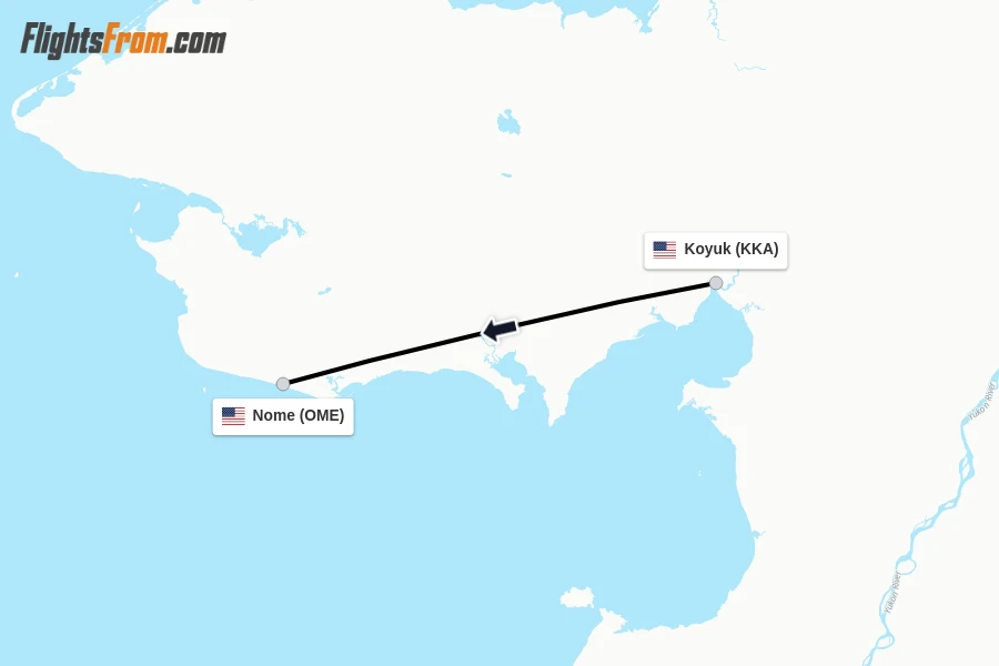 Flights from Koyuk to Nome route map