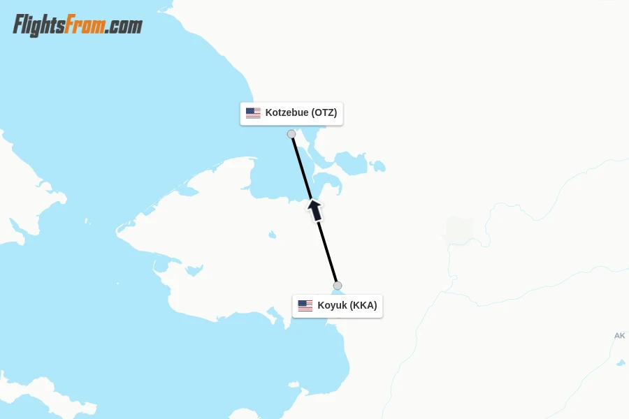 Flights from Koyuk to Kotzebue route map