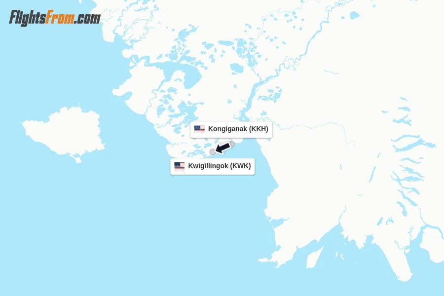 Flights from Kongiganak to Kwigillingok route map
