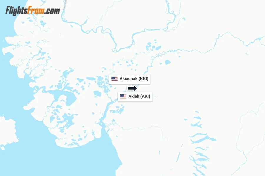 Flights from Akiachak to Akiak route map