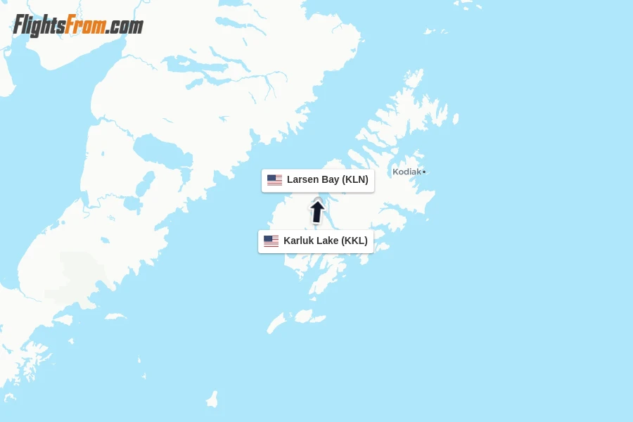 Flights from Karluk Lake to Larsen Bay route map