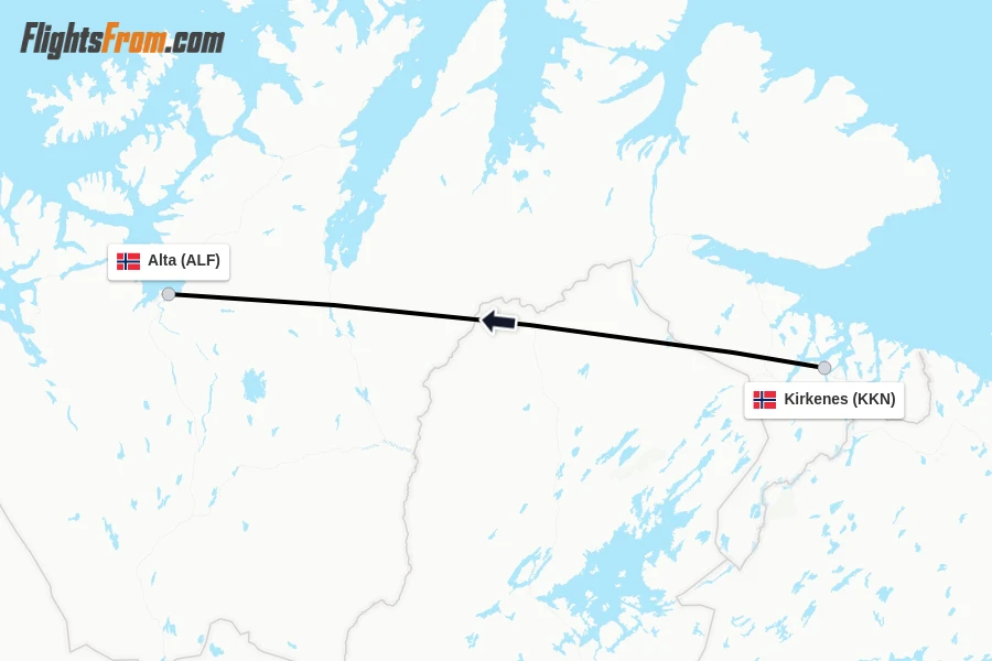 Flights from Kirkenes to Alta route map