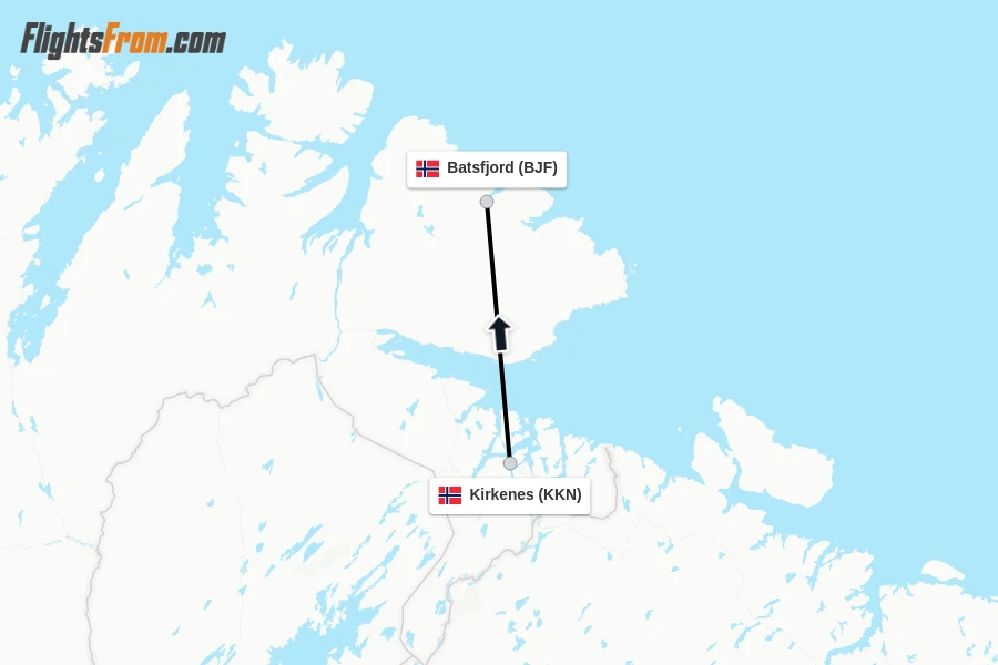 Flights from Kirkenes to Batsfjord route map
