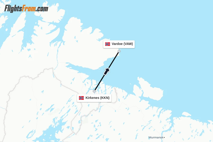 Flights from Kirkenes to Vardoe route map