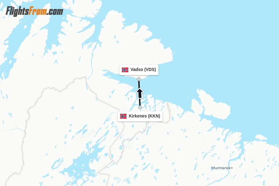 Flights from Kirkenes to Vadso route map