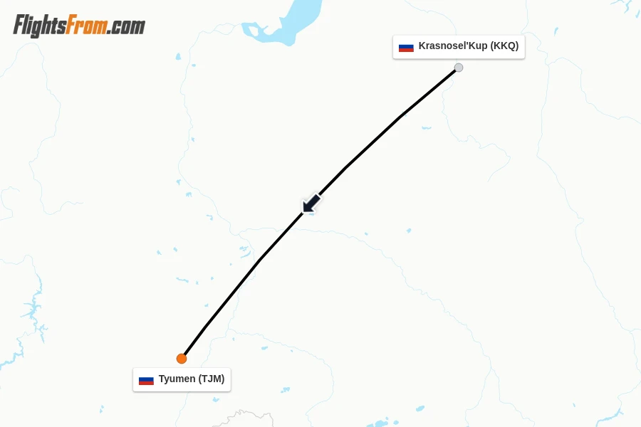 Flights from Krasnosel'Kup to Tyumen route map