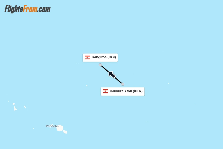 Flights from Kaukura Atoll to Rangiroa route map