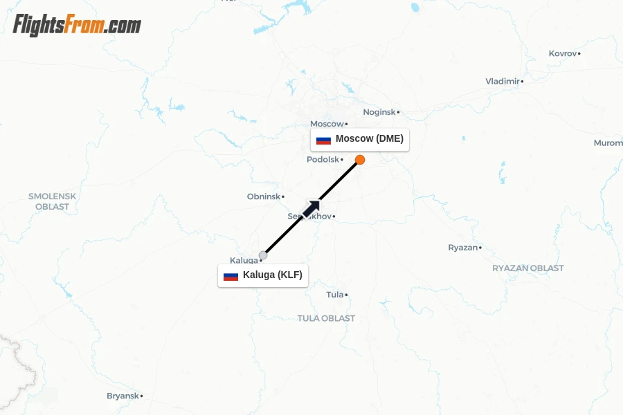 Flights from Kaluga to Moscow route map