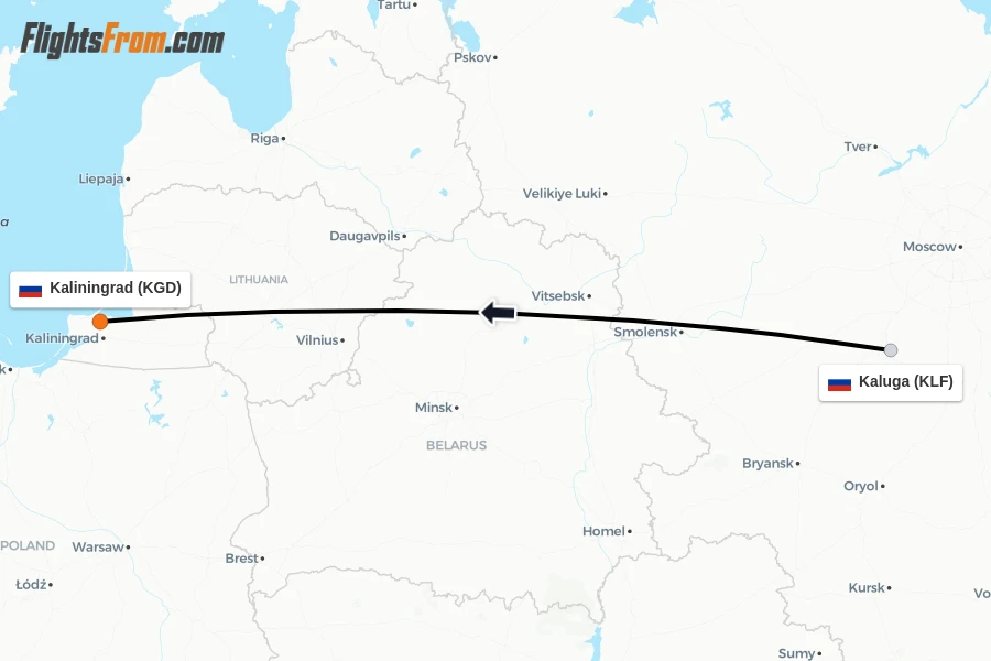 Flights from Kaluga to Kaliningrad route map