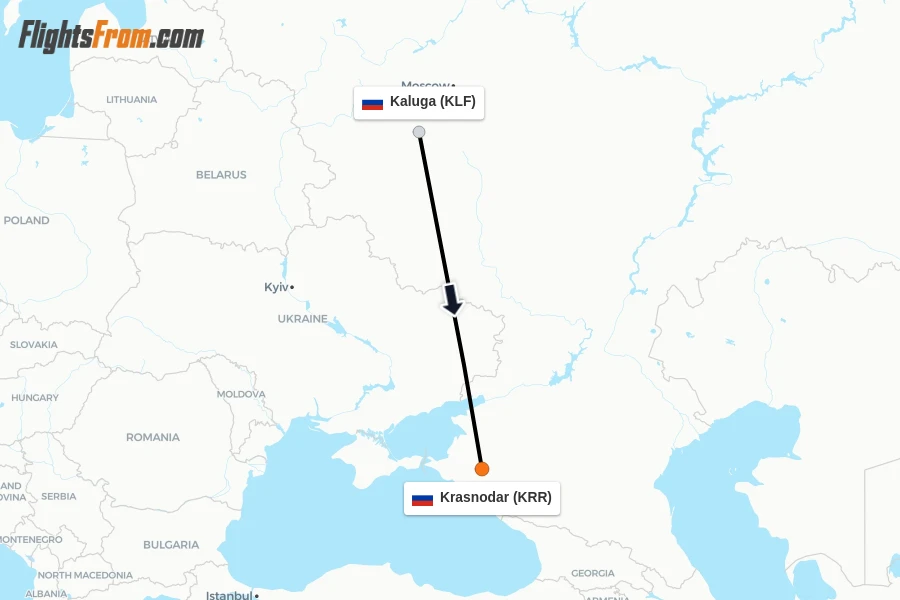 Flights from Kaluga to Krasnodar route map