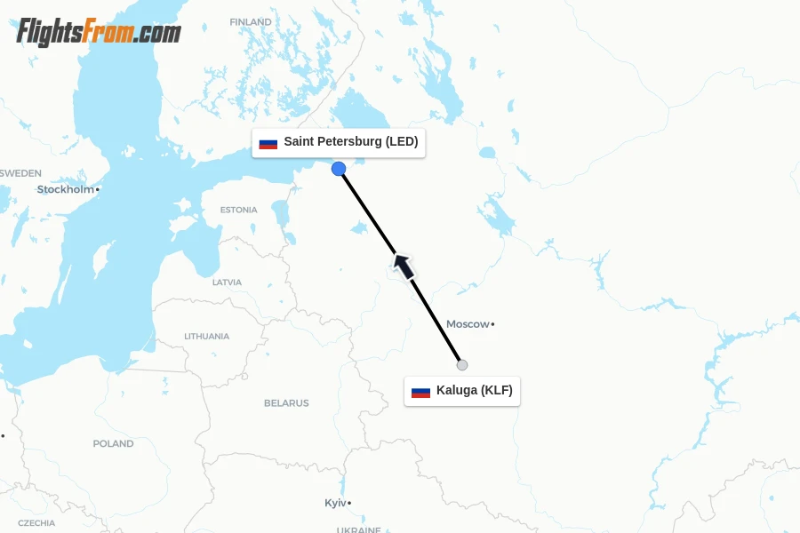 Flights from Kaluga to Saint Petersburg route map