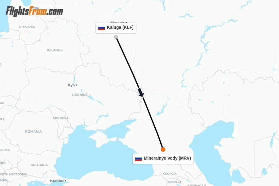 Flights from Kaluga to Mineralnye Vody route map