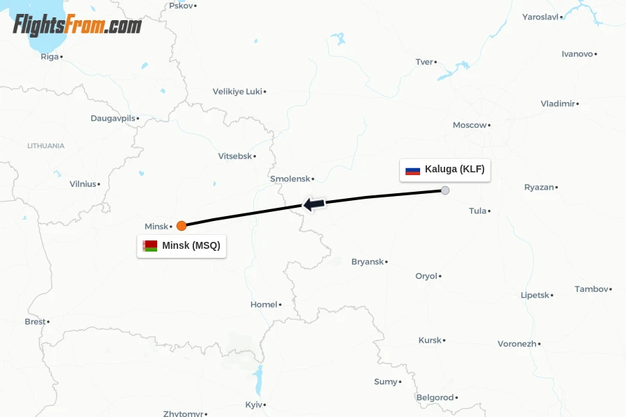 Flights from Kaluga to Minsk route map