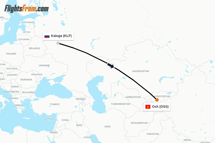 Flights from Kaluga to Osh route map
