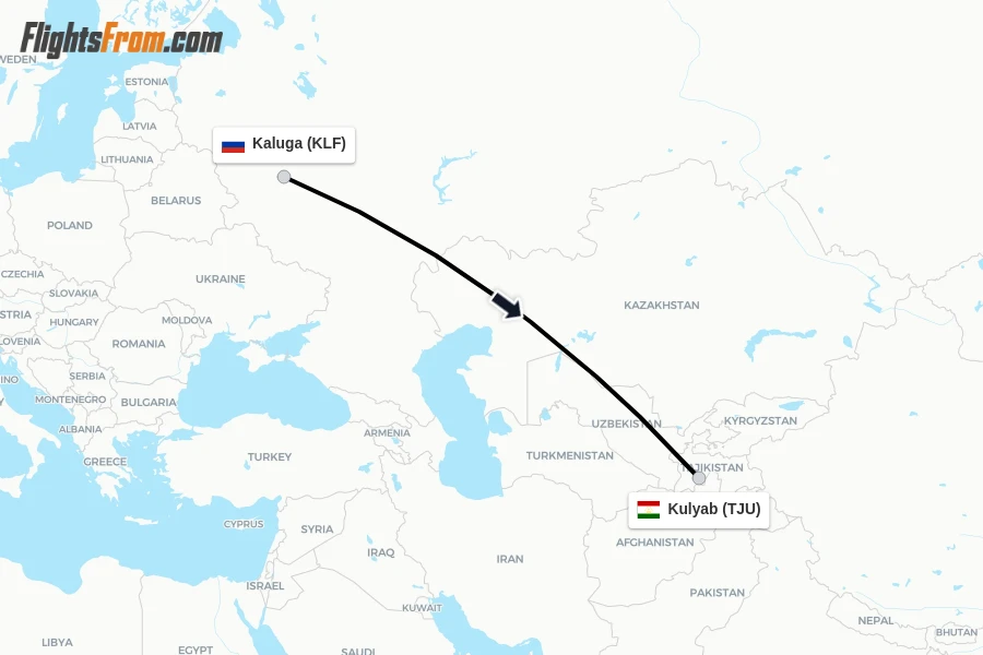 Flights from Kaluga to Kulyab route map