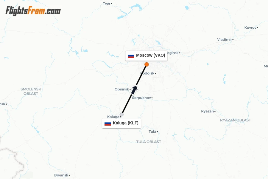 Flights from Kaluga to Moscow route map