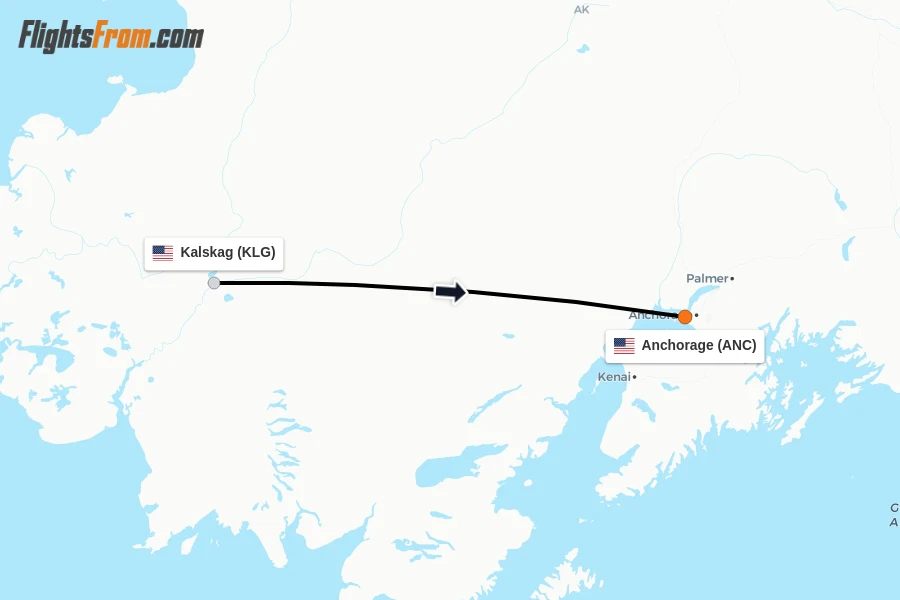 Flights from Kalskag to Anchorage route map