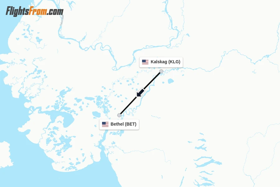Flights from Kalskag to Bethel route map
