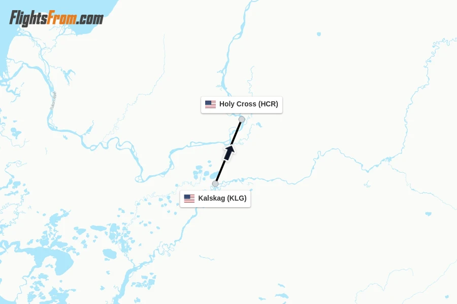 Flights from Kalskag to Holy Cross route map