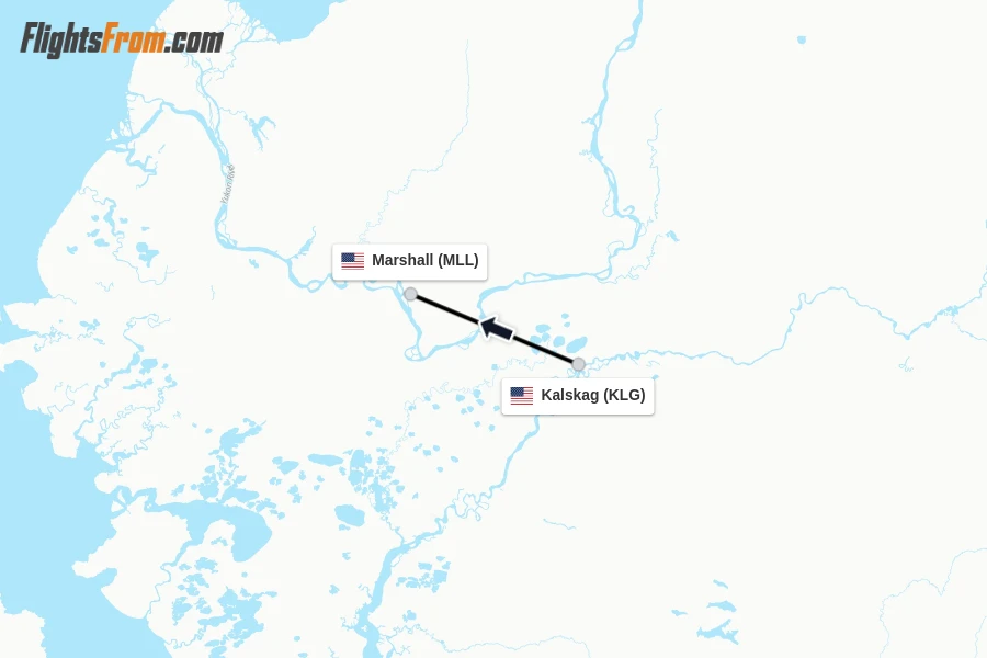 Flights from Kalskag to Marshall route map