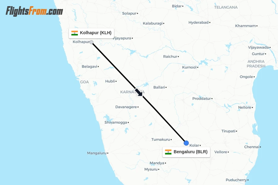 Flights from Kolhapur to Bengaluru route map