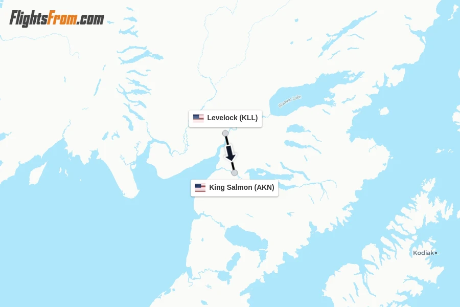 Flights from Levelock to King Salmon route map