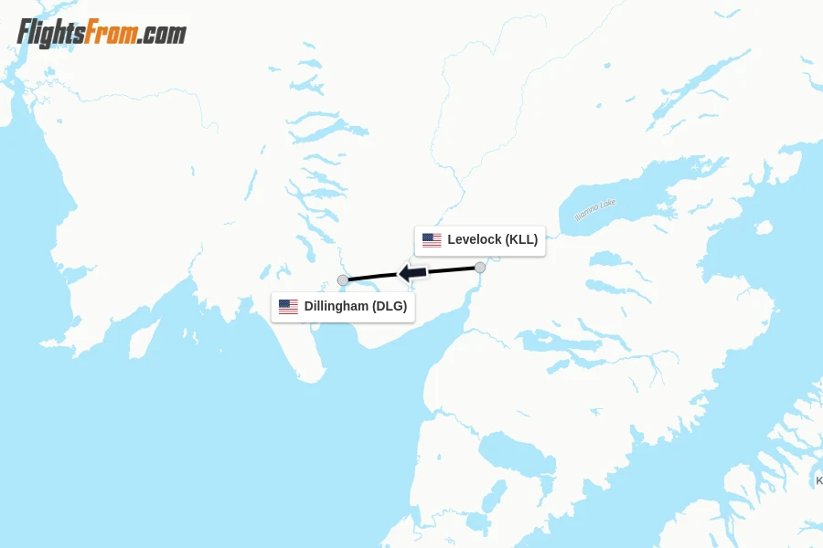 Flights from Levelock to Dillingham route map