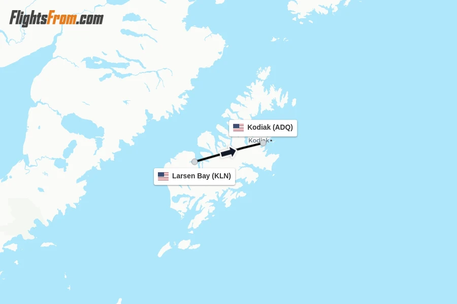 Flights from Larsen Bay to Kodiak route map