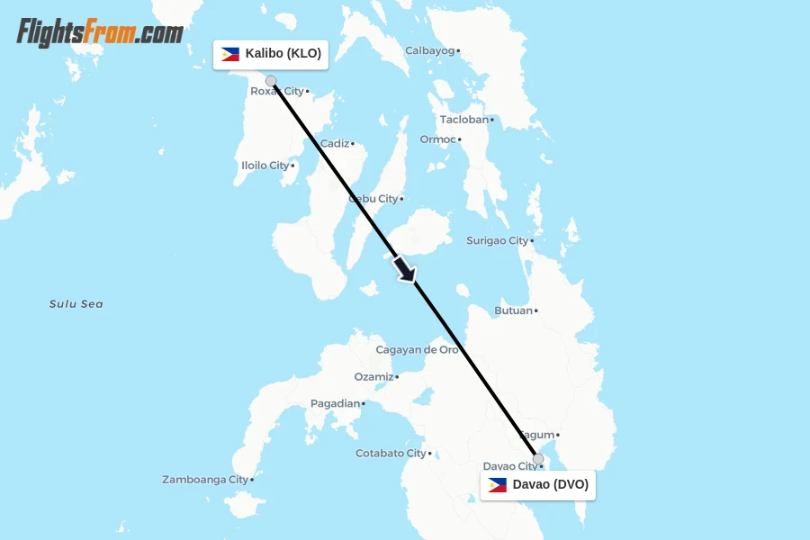 Flights from Kalibo to Davao route map