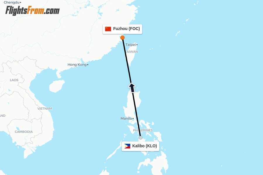 Flights from Kalibo to Fuzhou route map
