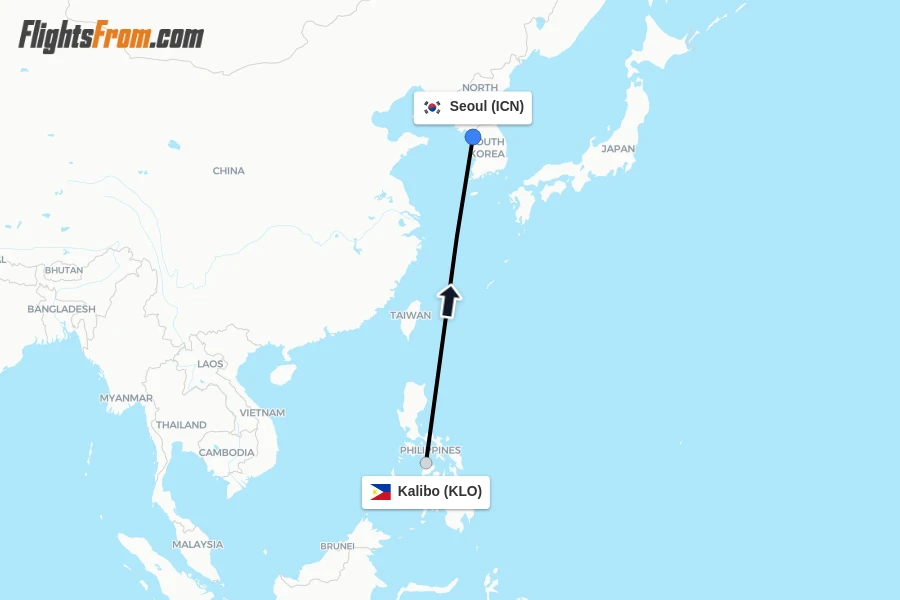 Flights from Kalibo to Seoul route map